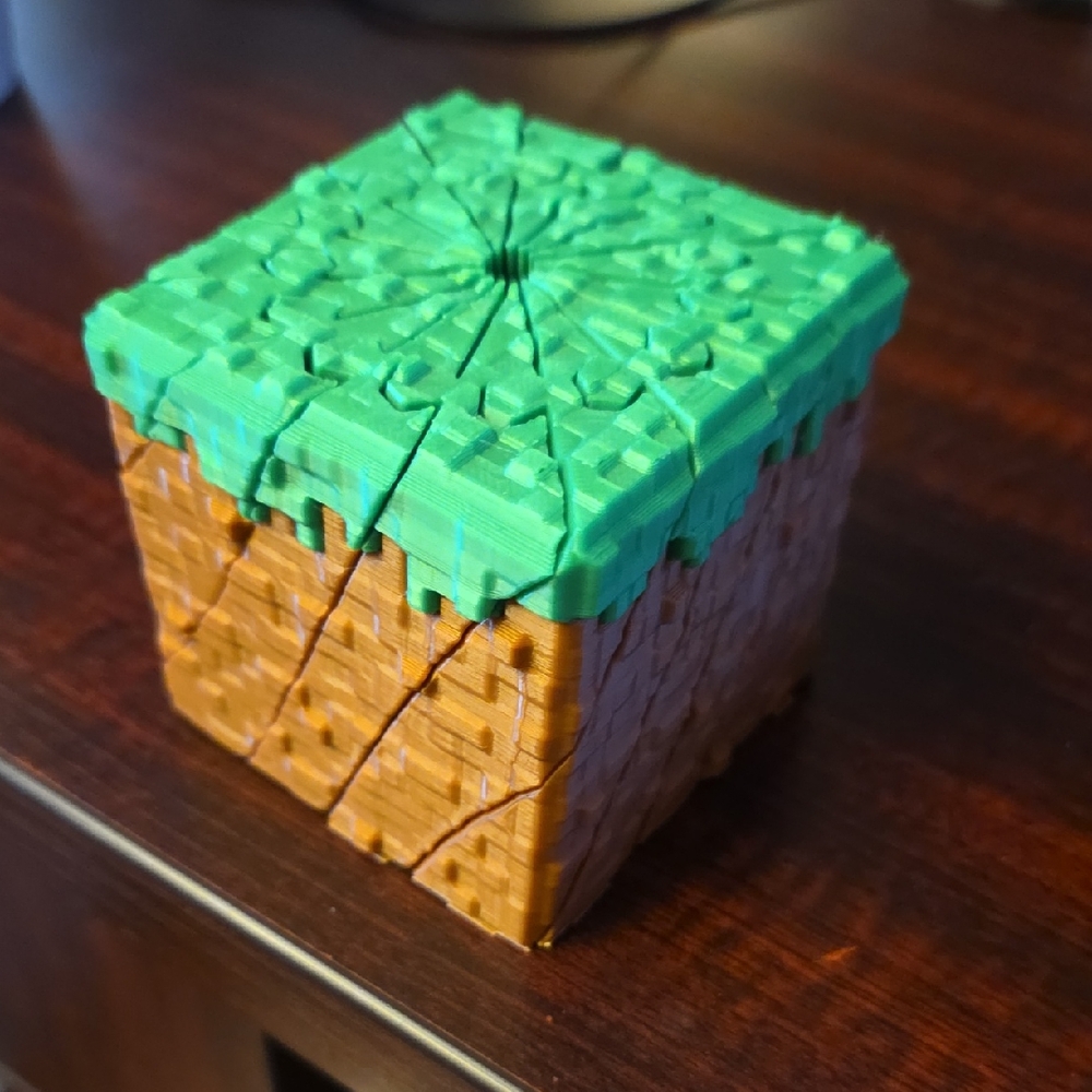 Puzzle Cube with Green Top and Brown Sides